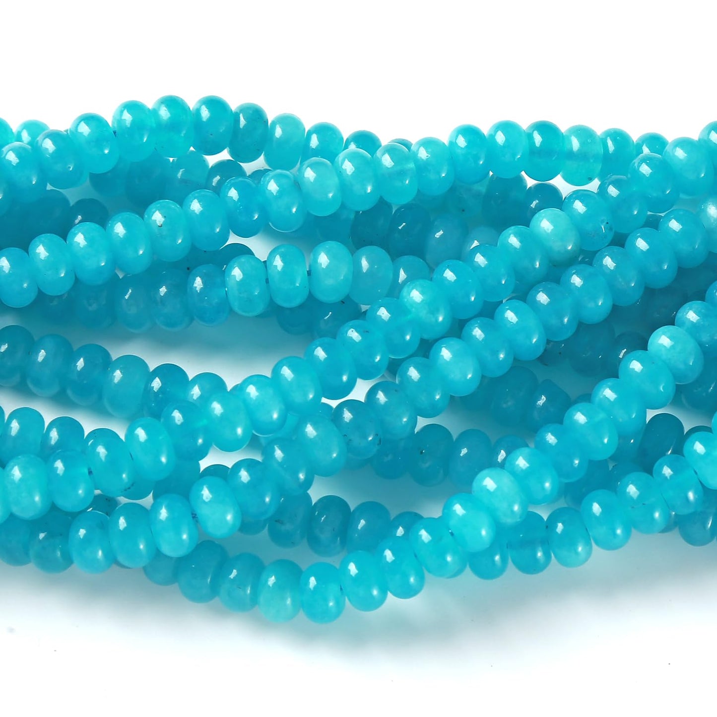 76pcs 5x8mm Natural Stone Blue Amazonite Jade Rondelle Spacer Loose Beads Abacus Disk Stone Round Loose Gemstone Beads for Jewelry Making DIY Bracelet Necklace