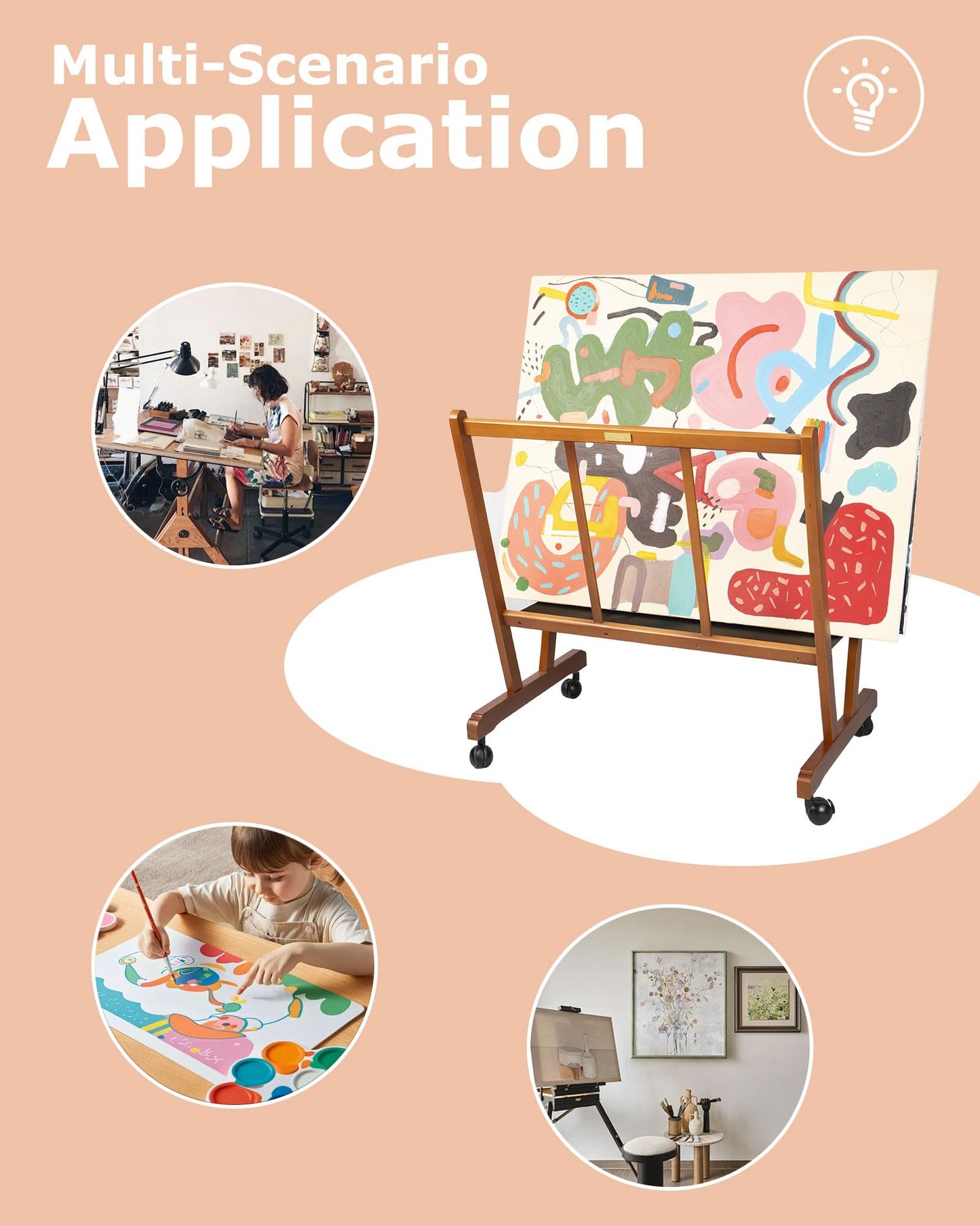 DJAR Art Storage Rack, Art Canvas Storage, Beech Wood, Wooden Canvas Storage, Artist Storage with Four Caster Wheels for Drawing Board, Art Prints Panels for Artworks, Gallery