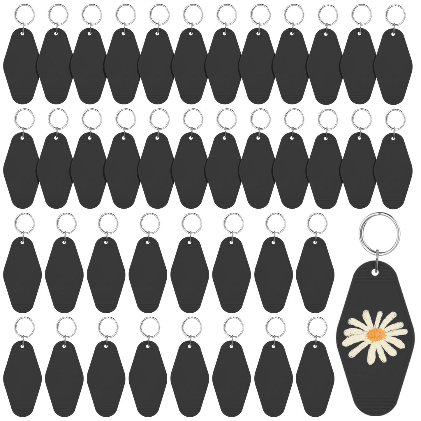 LOTMER 40 PCS Hotel Keychain Blank with Key Rings, Black Plastic Motel Keychain for DIY Keychain and Luggage Tag