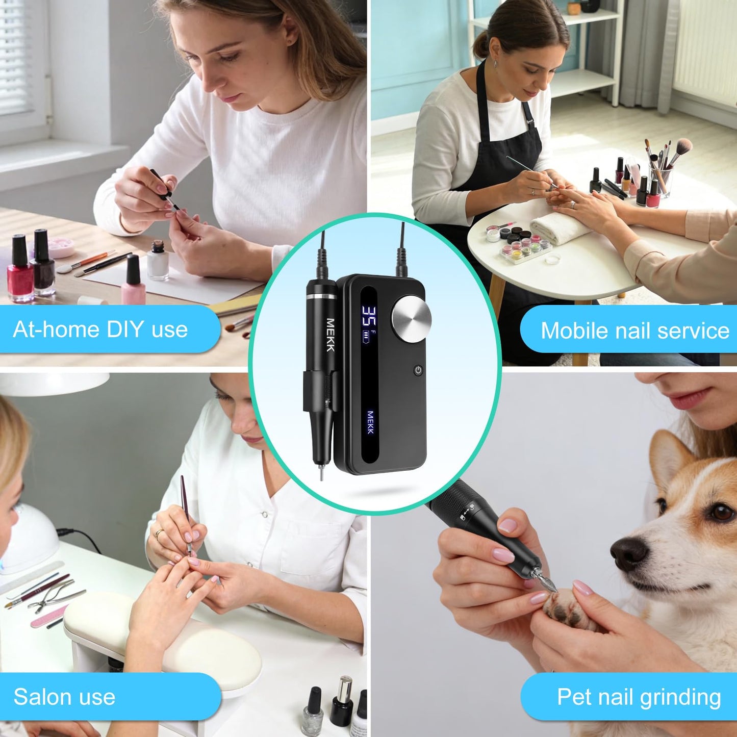 MEKK Nail Drill Kit,35000RPM Electric Nail Drill Professional Electric Nail File with 12PCS Bits,Anti-Shaking Cordless E Filer for Nails with LCD Display,Home & Salon(Black)