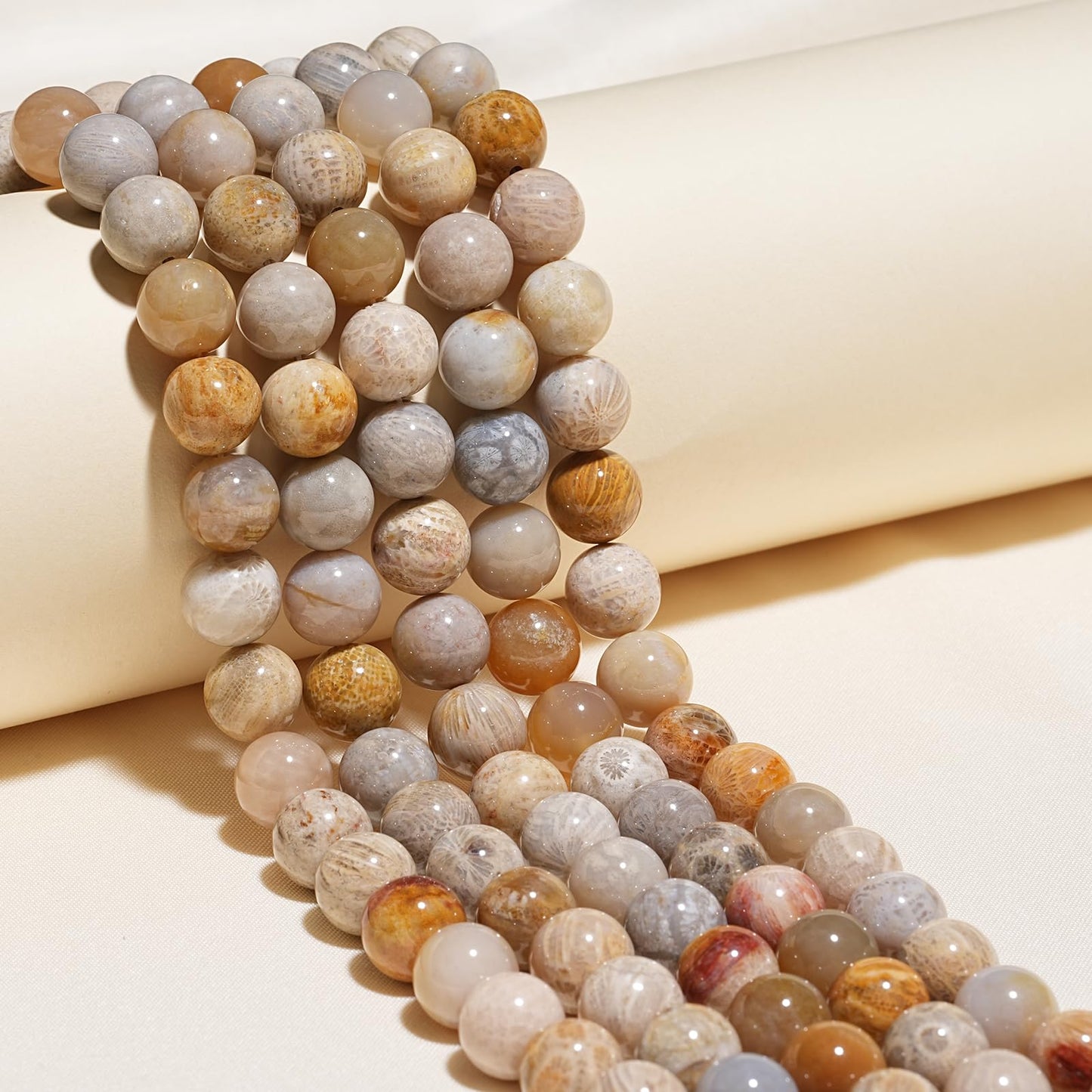 10mm Natural Coral Jade Chrysanthemum Gemstone Beads Polished Round Smooth Stone Beads for Bracelets Jewelry Making 15inch Loose Beads