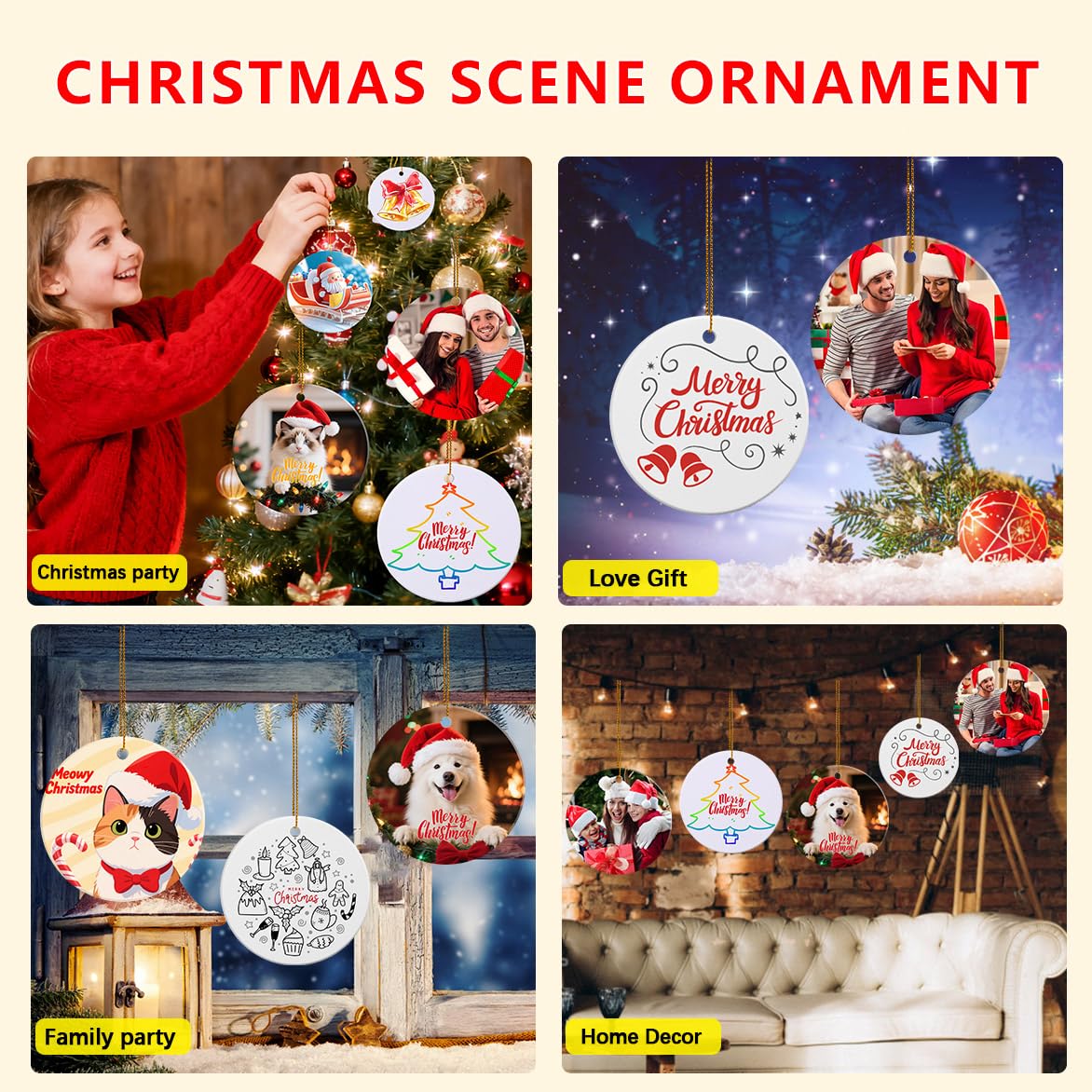 50 Pack Ceramic Sublimation Ornament Blank 3 inch Round Crafting DIY Personalized Printed Christmas Home Bulk White Porcelain Xmas Tree Crafts Decor