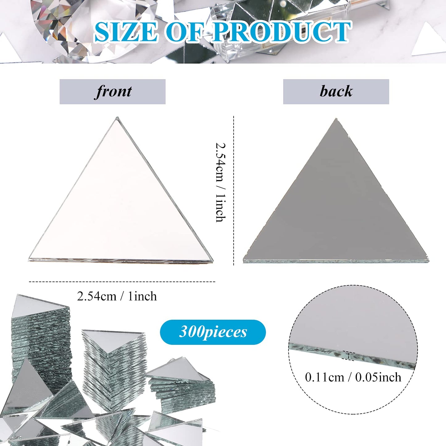 Jetec 300 Pieces Mirrors Tiles Triangular Small Mirrors Mosaic Tile DIY Glass for Art Wall Door Home Decorations
