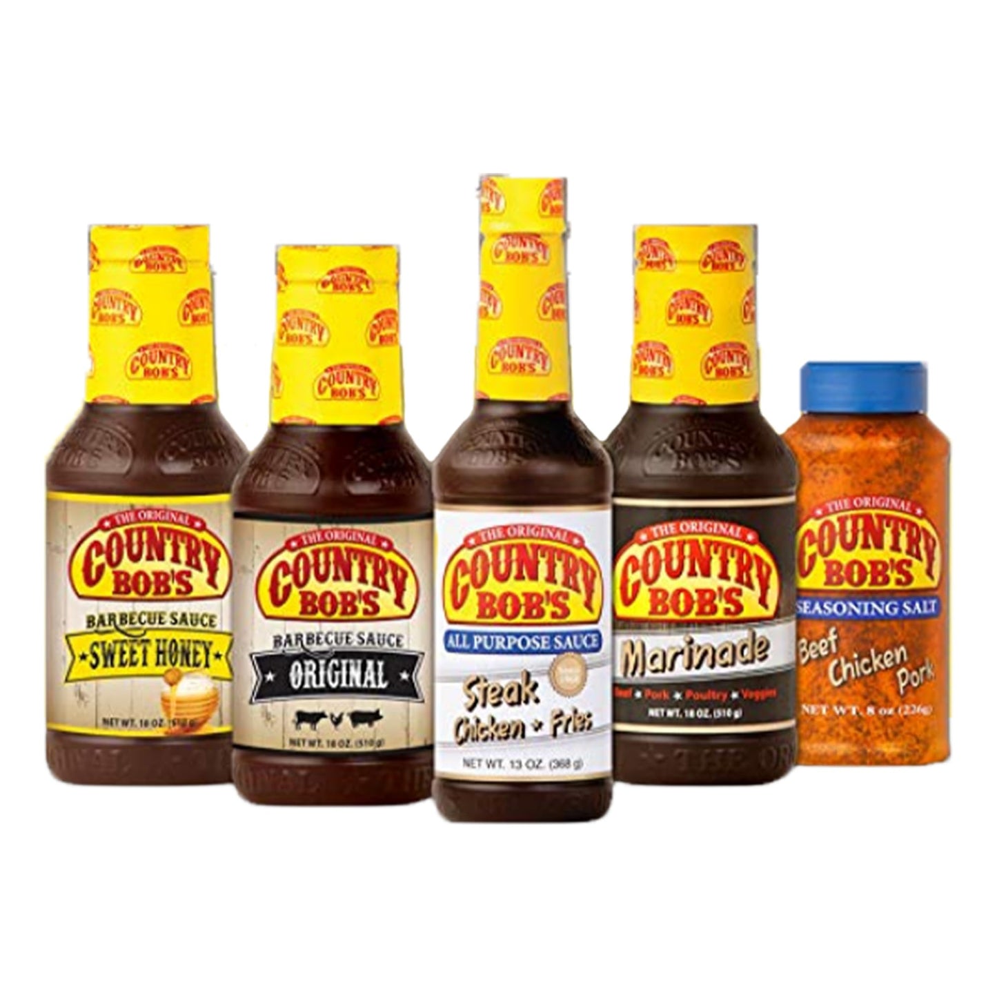 Country Bob's Seasoning & Rub Variety Pack - Includes All Purpose, Original BBQ and Sweet Honey BBQ Sauce, Seasoning Salt and Marinade