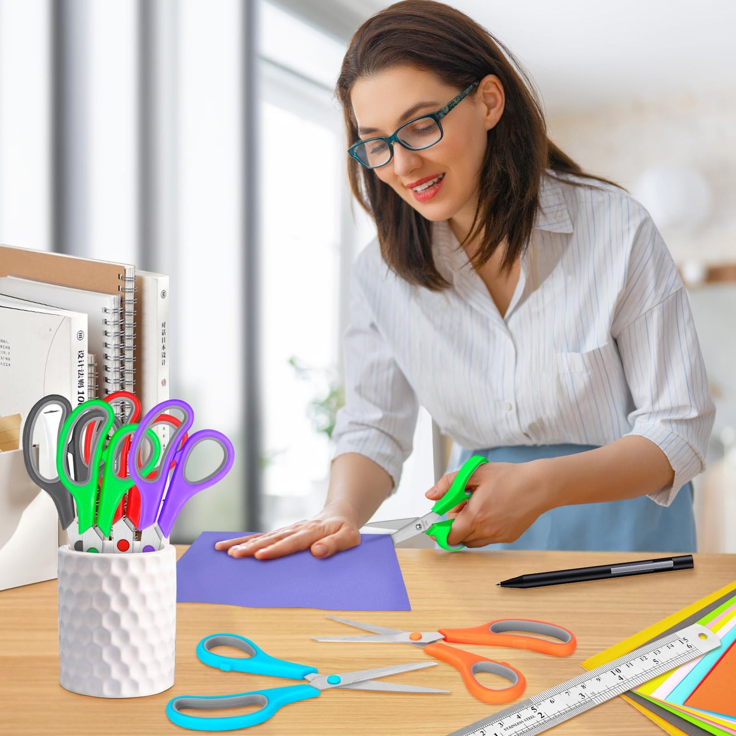 24 Packs Scissors Bulk, 8 Inch Scissors All Purpose Sharp Sewing Fabric Shears for Office Home School Supplies, Middle/High School Student Teacher Classroom Craft Scissor, Comfort Right/Left Handles