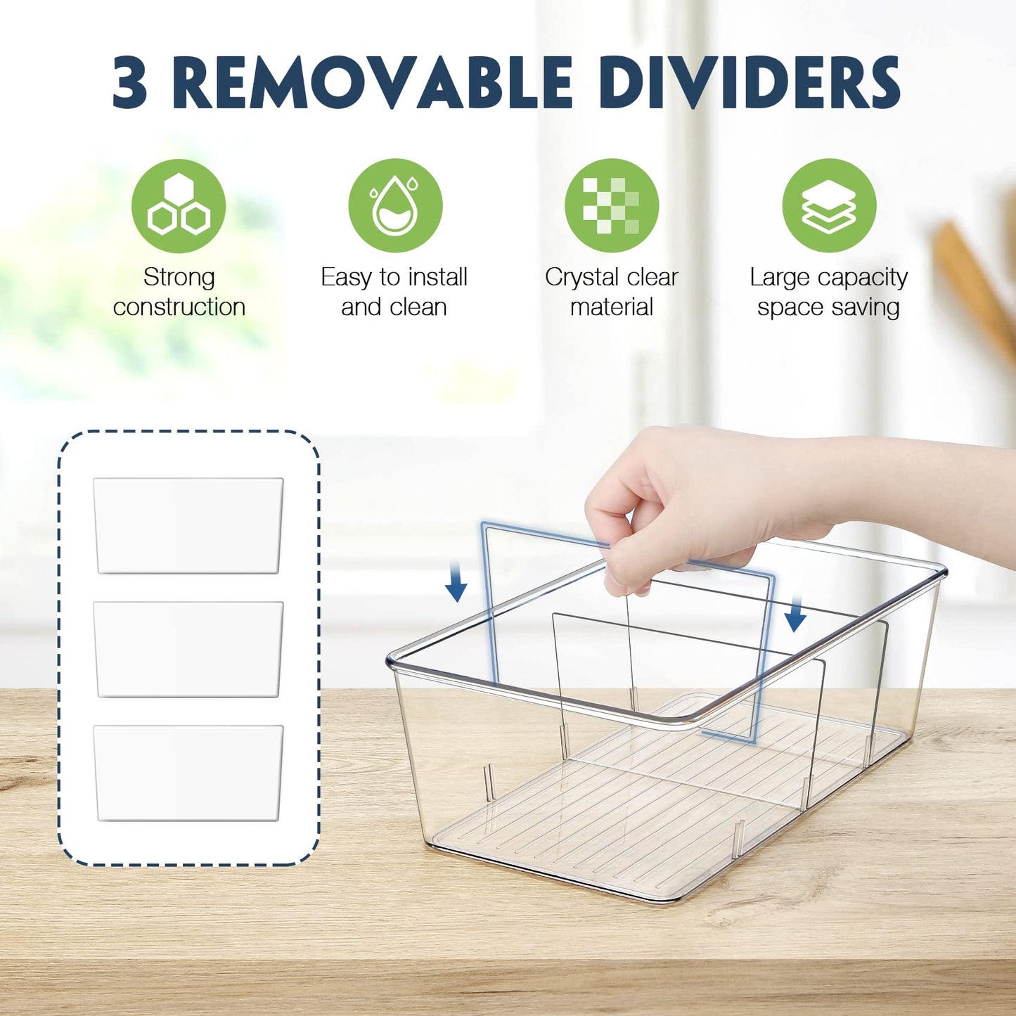 Batoto Pantry Organization and Storage Bins, Refrigerator Organizer Bins – Clear, Kitchen Organization and Storage with Dividers (2 Pack)