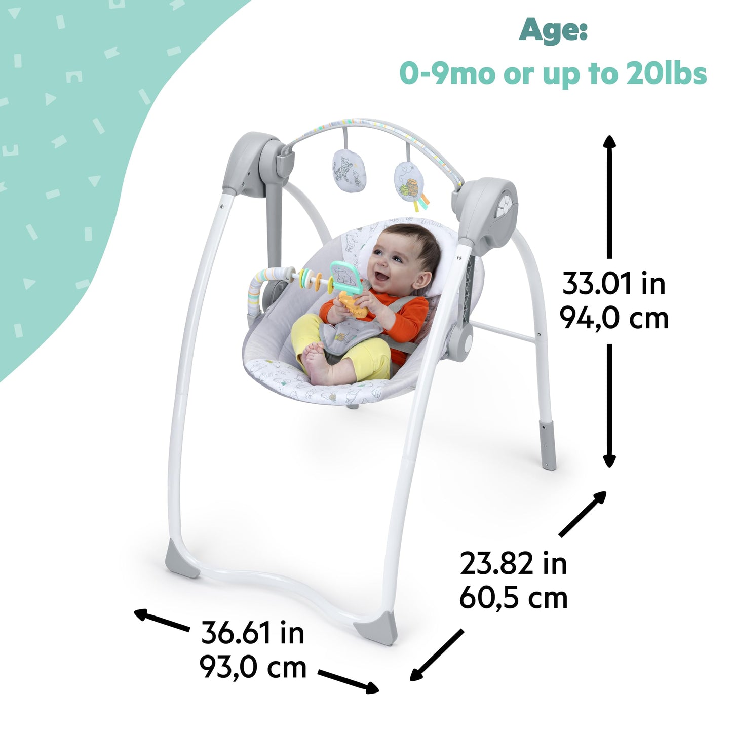 Bright Starts Disney Baby Winnie The Pooh Milestone Swing, Classic Pals, Foldable Design with Toys & Melodies, Unisex, Newborn+ (6 20 lbs)