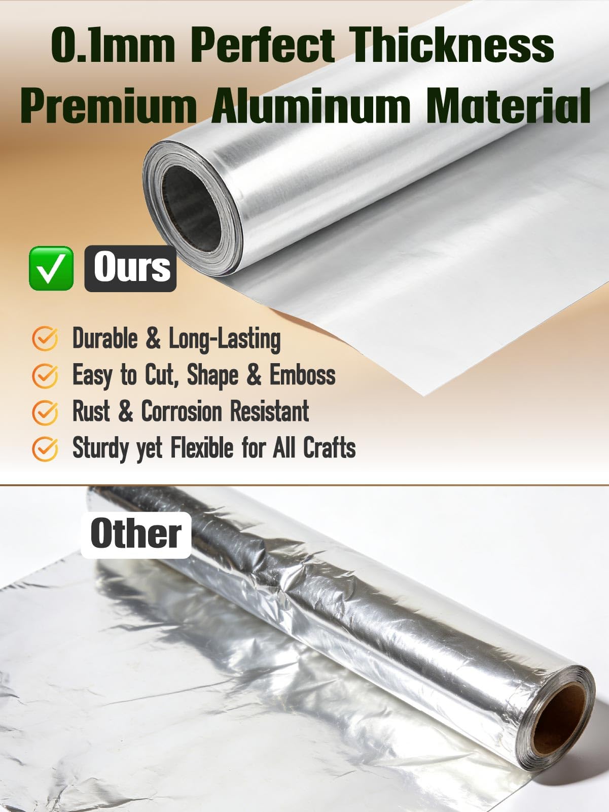 Aluminum Embossing Foil Roll for Crafts - 12"x10ft x 100μ Thick Heavy Duty Embossing Metal Sheets for DIY Crafting, Tin Foil Paper for Metal embossed, Stamping, Decorative Art Projects (Silver)