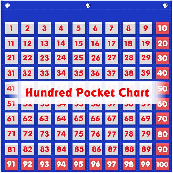 Hundred Pocket Chart Kids Counting Number Learning Tool for Classroom or Home,0-100 Number Cards & 9 Symbol Cards Included(100 Pockets)
