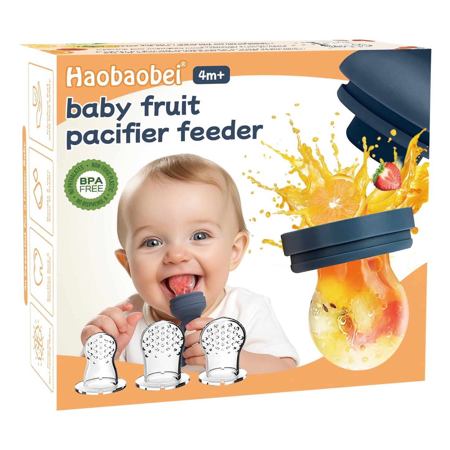 Baby Solids/Frozen Fruit Feeder Pacifier, Infant Teether Toy 4M+, BPA-Free Silicone Pouch & Nipple, Safely Introduce Solids, Teething Relief, 2-Pack