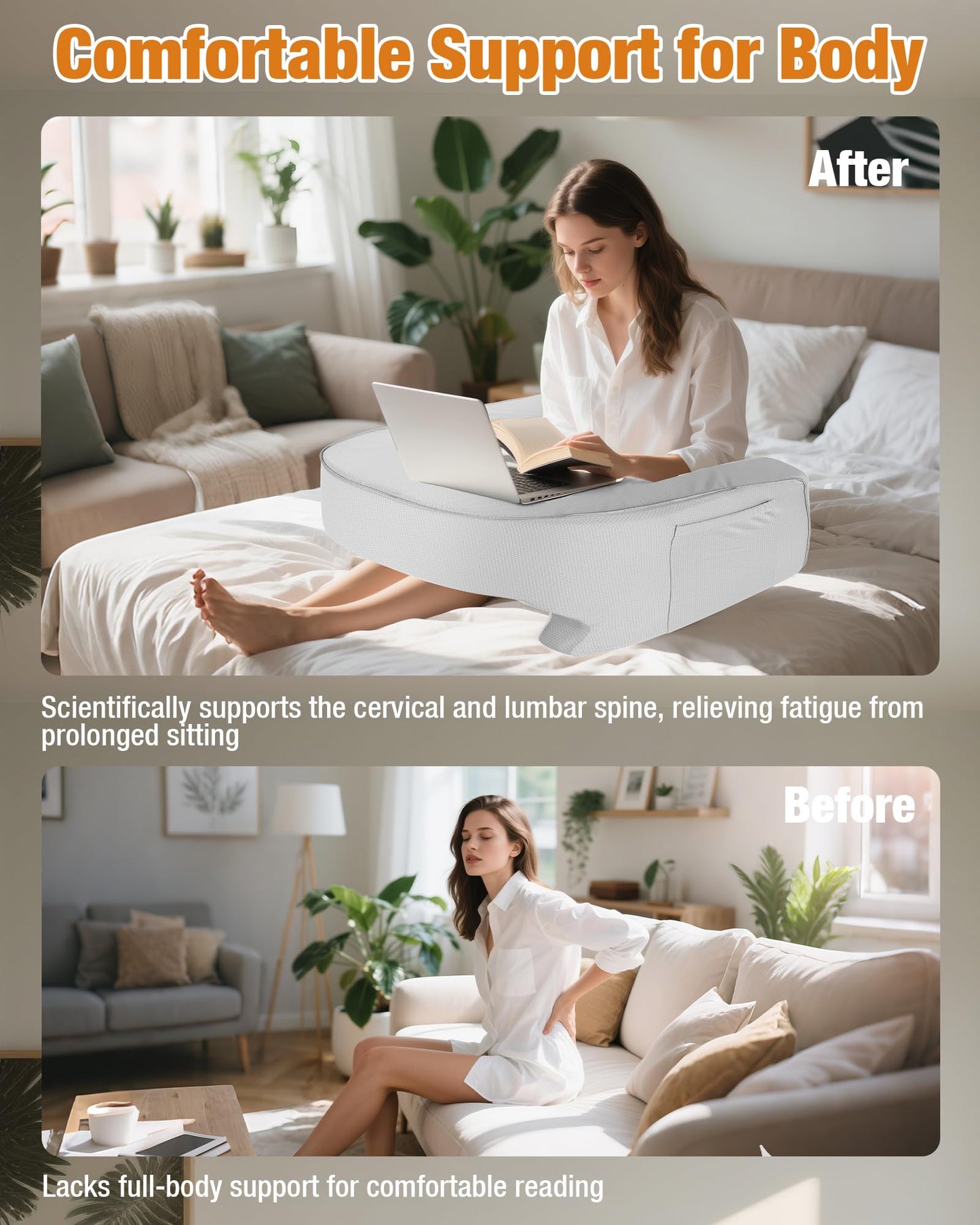 ASIEIT Lap Desk for Adults, 23.2" D x 20.8" W Memory Foam Gaming Pillow Desk with Arm Rest & Pocket, Bed Desk & Reading Pillow for Working, Gaming, Crochet on Couch, Bed, Carpet
