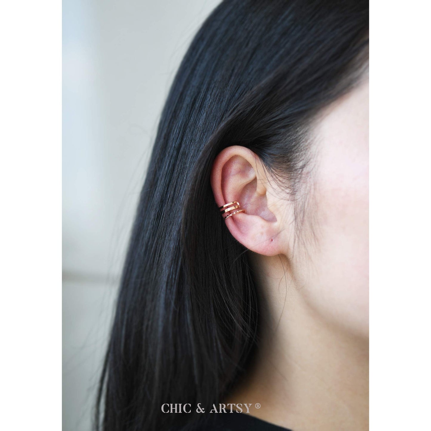 Ear Cuffs 18K Rose Gold Plated 925 Sterling Silver Cuff Earrings for Women Non-Piercing Cartilage Earrings