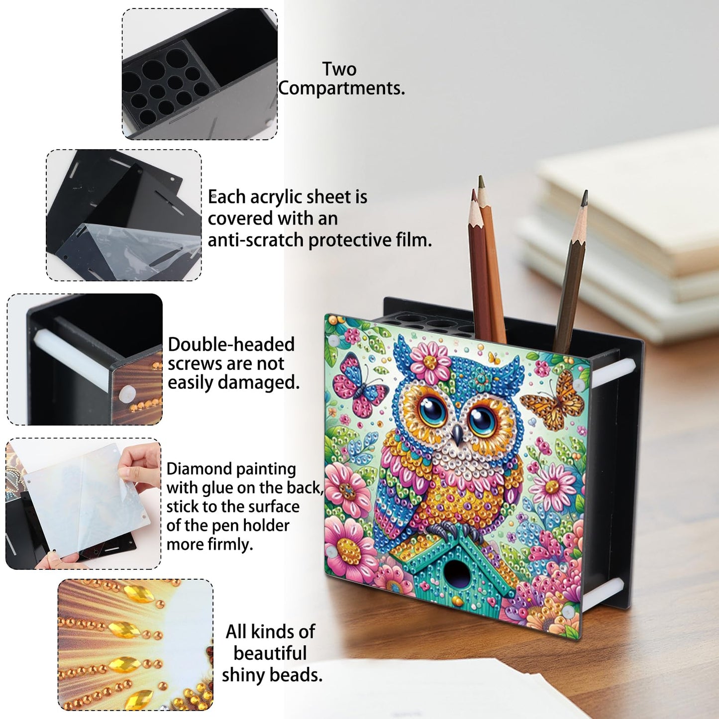 AiYuanzsh DIY 5D Diamond Painting Pen Holder – Cute Wise Owl Diamond Art Painting Pen Holder, Decorative Pencil Organizer