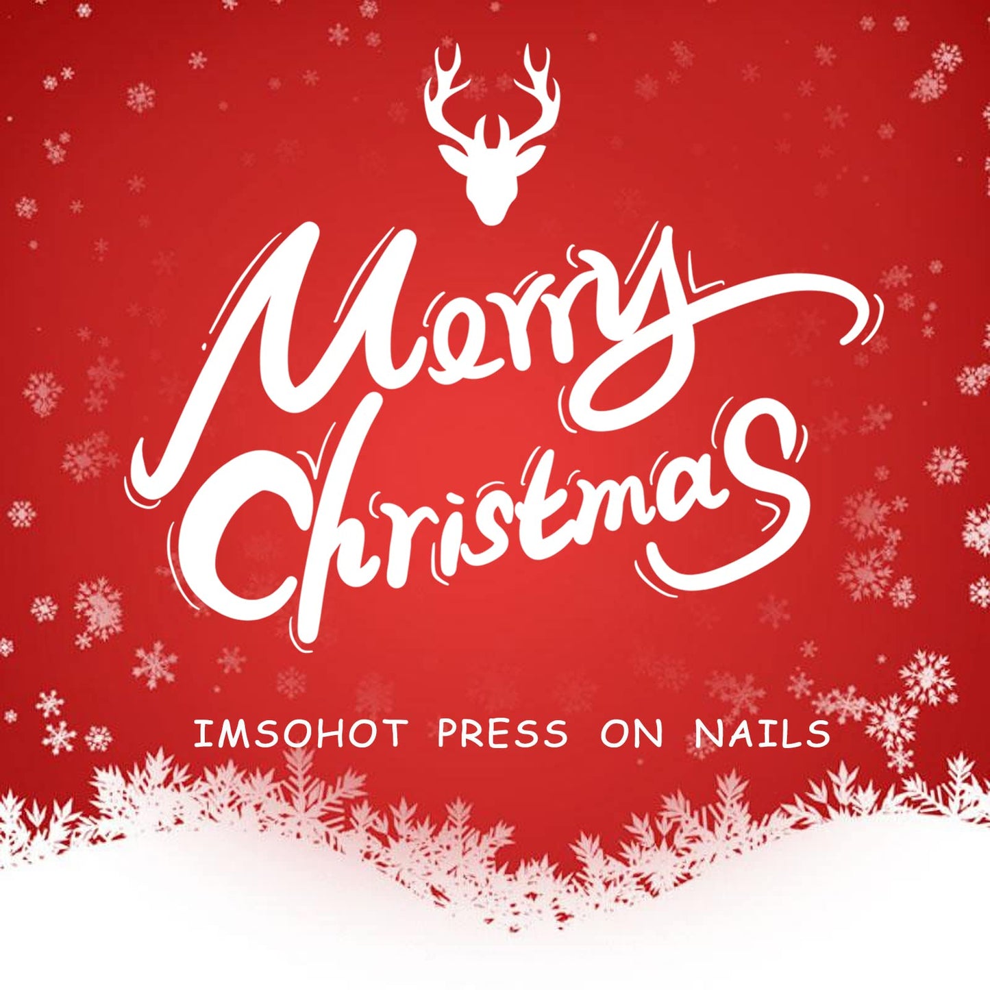 IMSOHOT Medium Square Press on Nails, White French with Snowflake Gold Glitter & Rhinestone Acrylic Nails, 24PCS