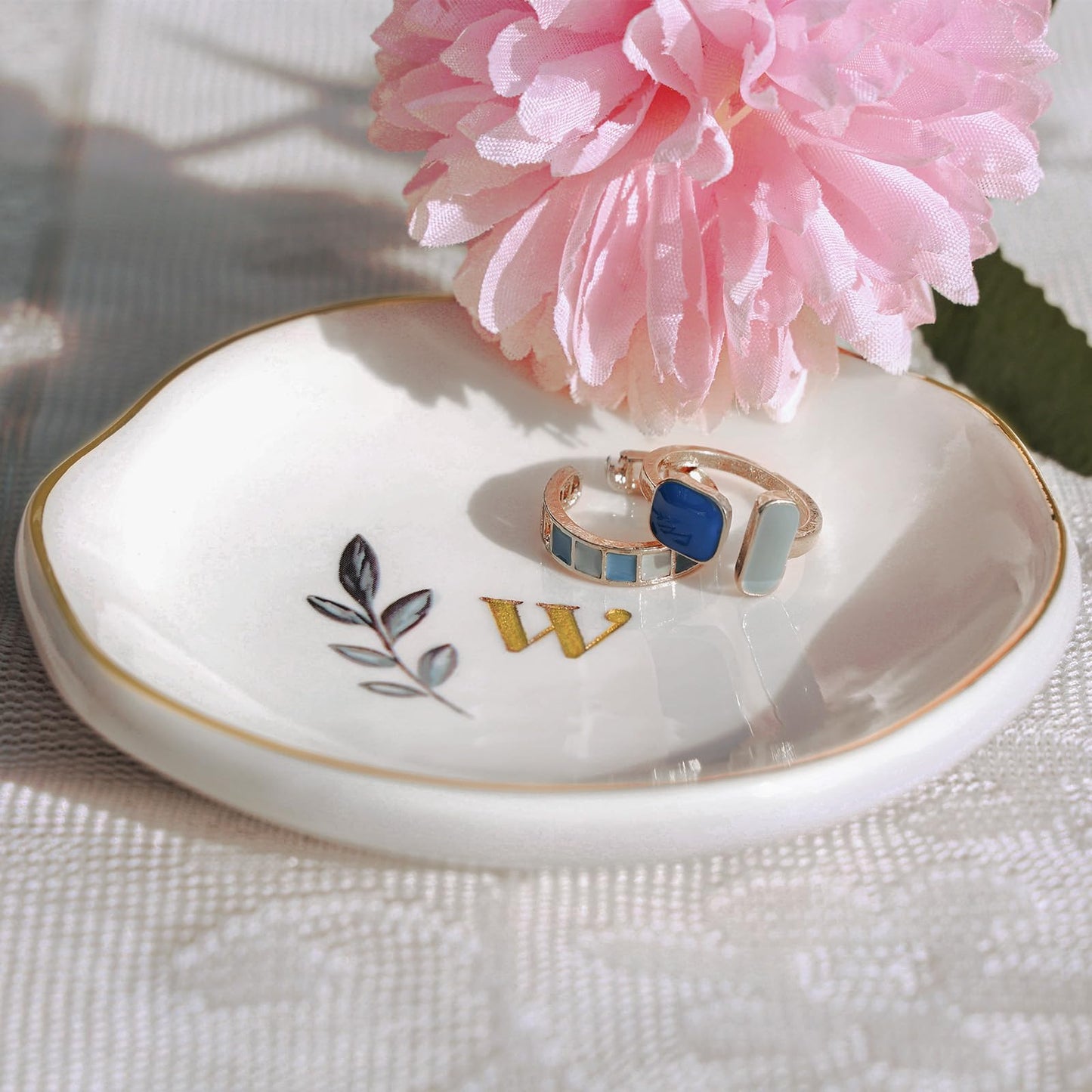 Personalized Ceramic Ring Dish, Initial Jewelry Tray for Rings, Earrings, Necklaces & Bracelets, Gift for Engagements, Birthdays, Holidays, Mom, Sister, Bridesmaid, Bride-to-Be, 4" Ring Plate