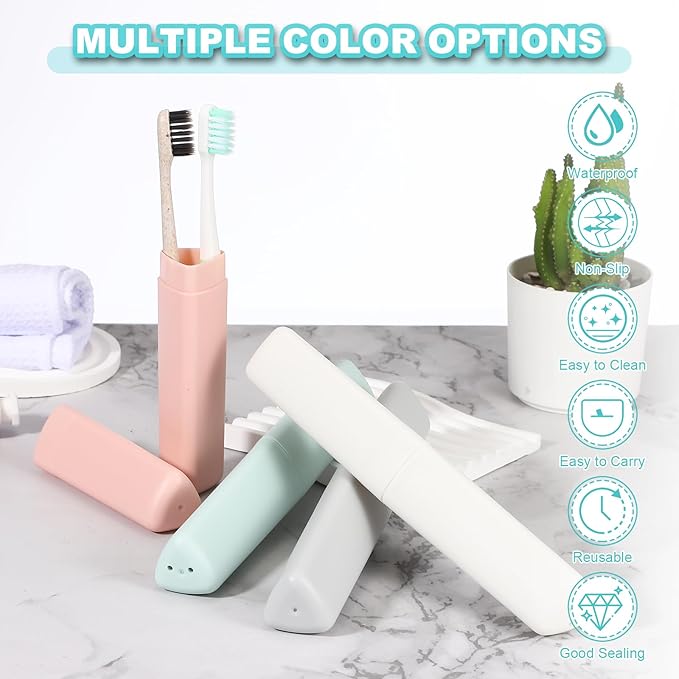 uxcell 4Pcs Travel Toothbrush Case, 8.27 x 1.38 Portable Travel Toothbrush Holder, Plastic Toothpaste Container for Bathroom, Gym, Business Trip, Camping, Green