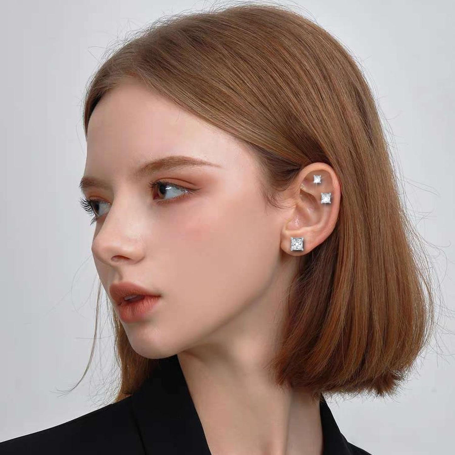 Jstyle 4-7MM Magnetic Earrings for Men Women Gold Square Cubic Zirconia Stud Earrings for Non-Pie
