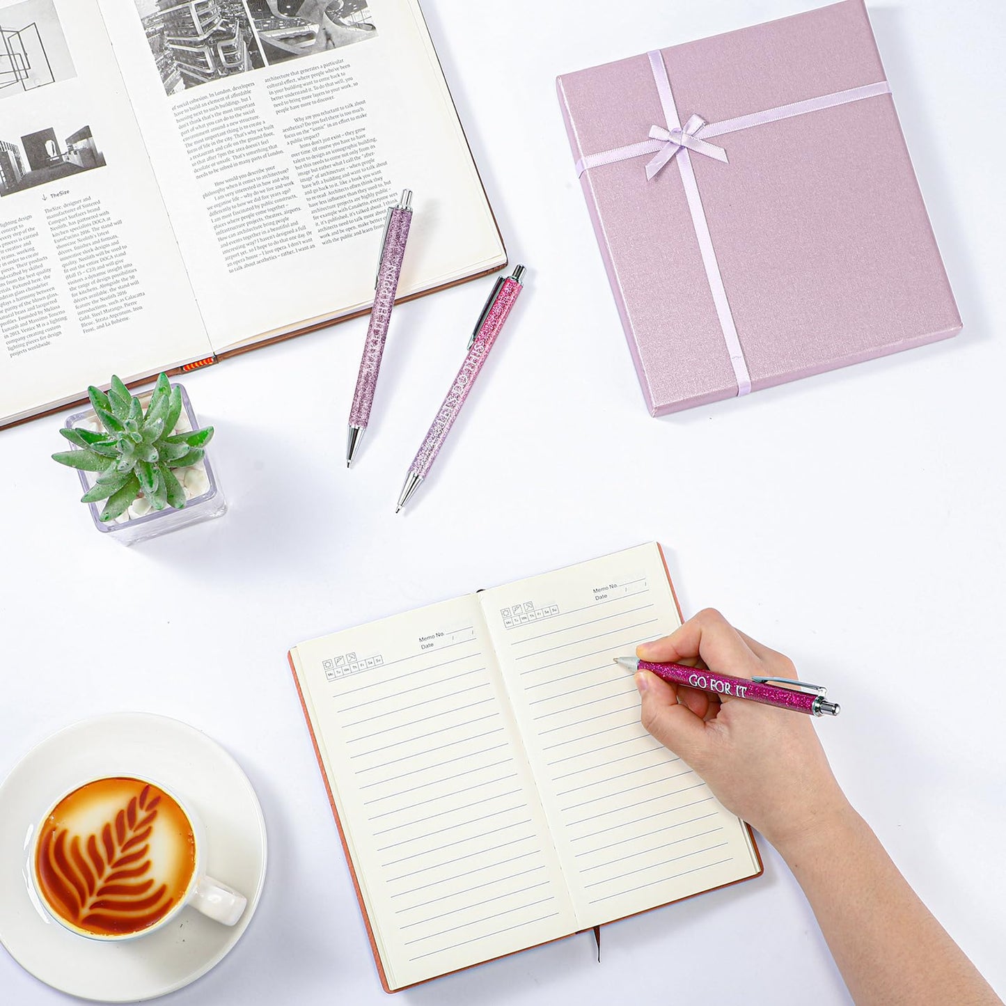 Thenshop 5 Pcs Employee Appreciation Gift Journal with Pen Difference Maker Inspirational Leather Notebook 3 Ballpoint Pens Box Thank You Gift for Coworker Teacher Volunteer Social Worker(Purple)