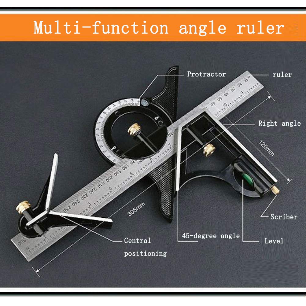 Stainless steel t square ruler Adjustable sliding combination Square Square Ruler & Protractor Level Measure Measuring Set 4-Piece 12" 4R Combination Square