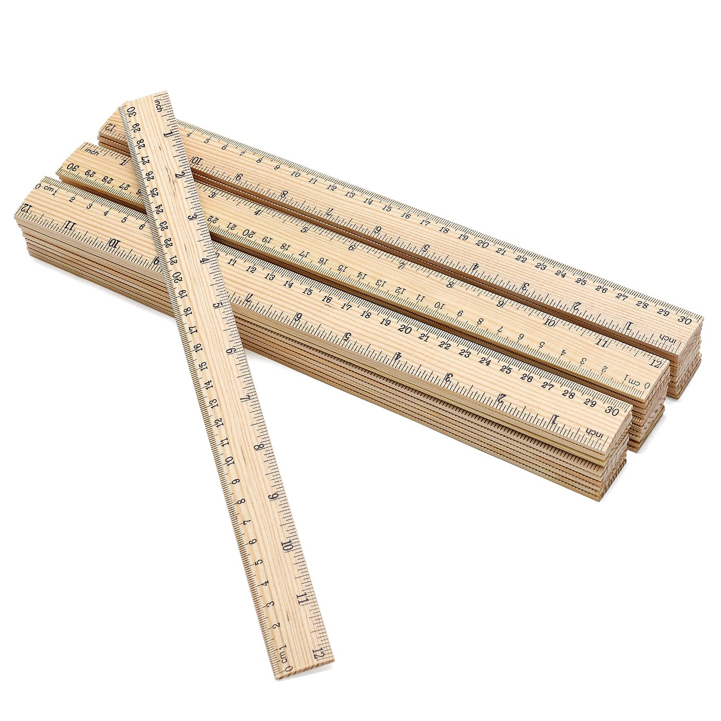 60 Pack Wooden Ruler 12 Inch Rulers Bulk Wood Measuring Ruler Office Ruler 2 Scale