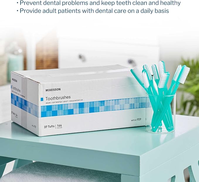McKesson Toothbrush, Soft Bristle, Single Use/Disposable, Green, 144 Count, 1 Pack