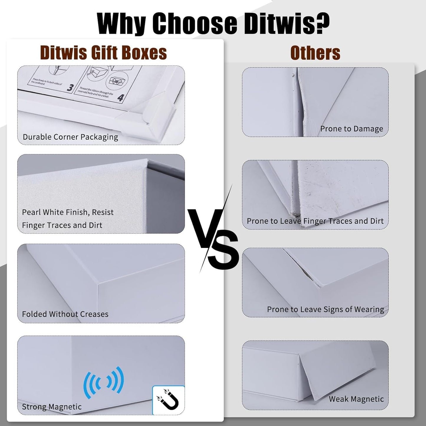 Ditwis 12x8x4 Inches Gift Box with Magnetic Closure Lid, White Magnetic Box for Wedding, Groomsmen Bridesmaid Proposal, Birthdays, Mother's Day, 1 Pack