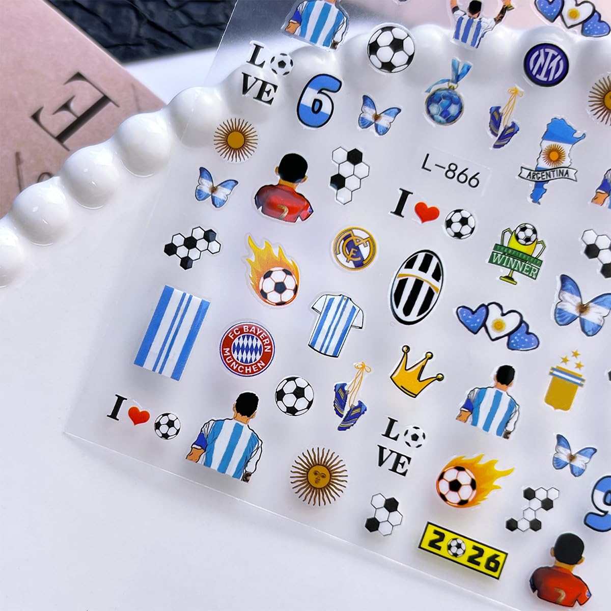 Soccer Game Nail Stickers 6 Sheets - Team Colors & Soccer Elements Design, Self-Adhesive Nail Art Decals for Women, DIY Manicure Supplies