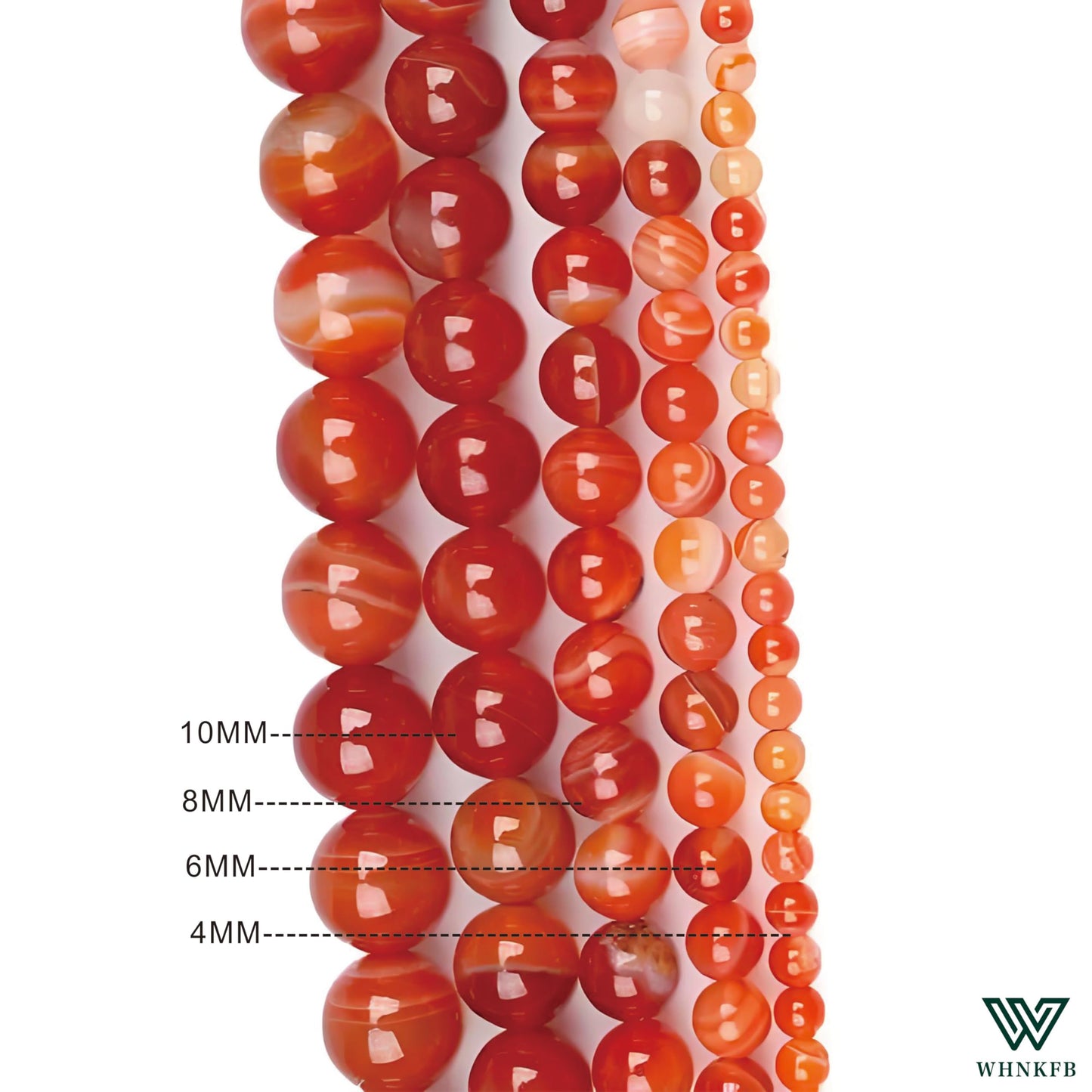 WHNKFB 8mm 50PCS Natural Red Agate Round Beads, Banded Loose Gemstone Beads for Jewelry Making Craft - 4mm 6mm 8mm 10mm Options with Free Elastic Cord
