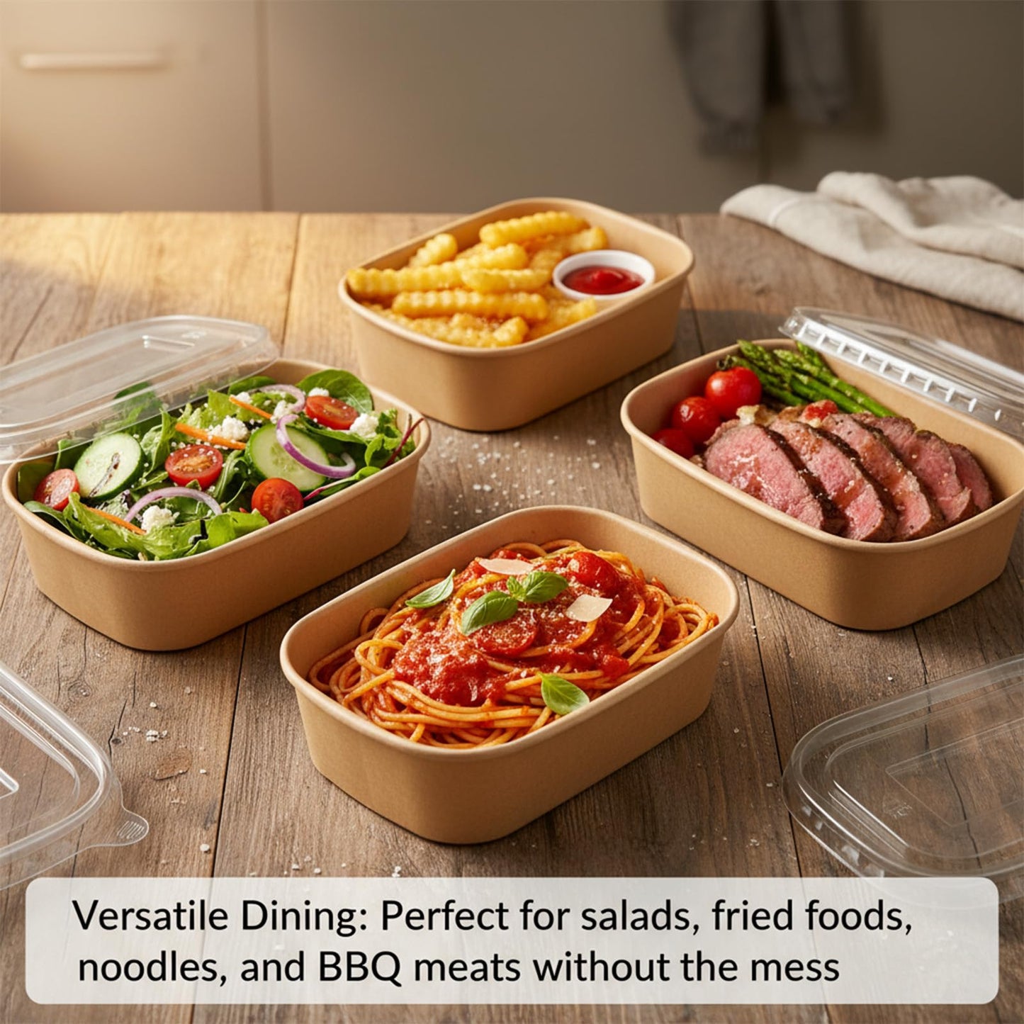 Oqqlin 50 Pcs 19 oz Paper Bowls with Lids, Disposable Rectangular Food Containers Thickened Meal Prep Containers for Ice Cream, Soup, Yogurt, Salad