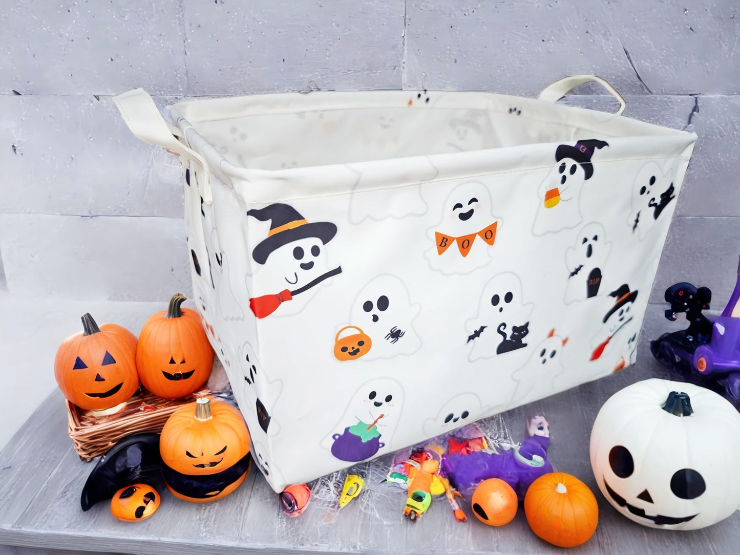 TUZIANAN Halloween Ghost Basket, Cute Boo Basket for Gifts Foldable Storage Bin with Handles for Home Closets Shelf Offices,Bedrooms,Dorm Toy Storage (Halloween ghost basket)