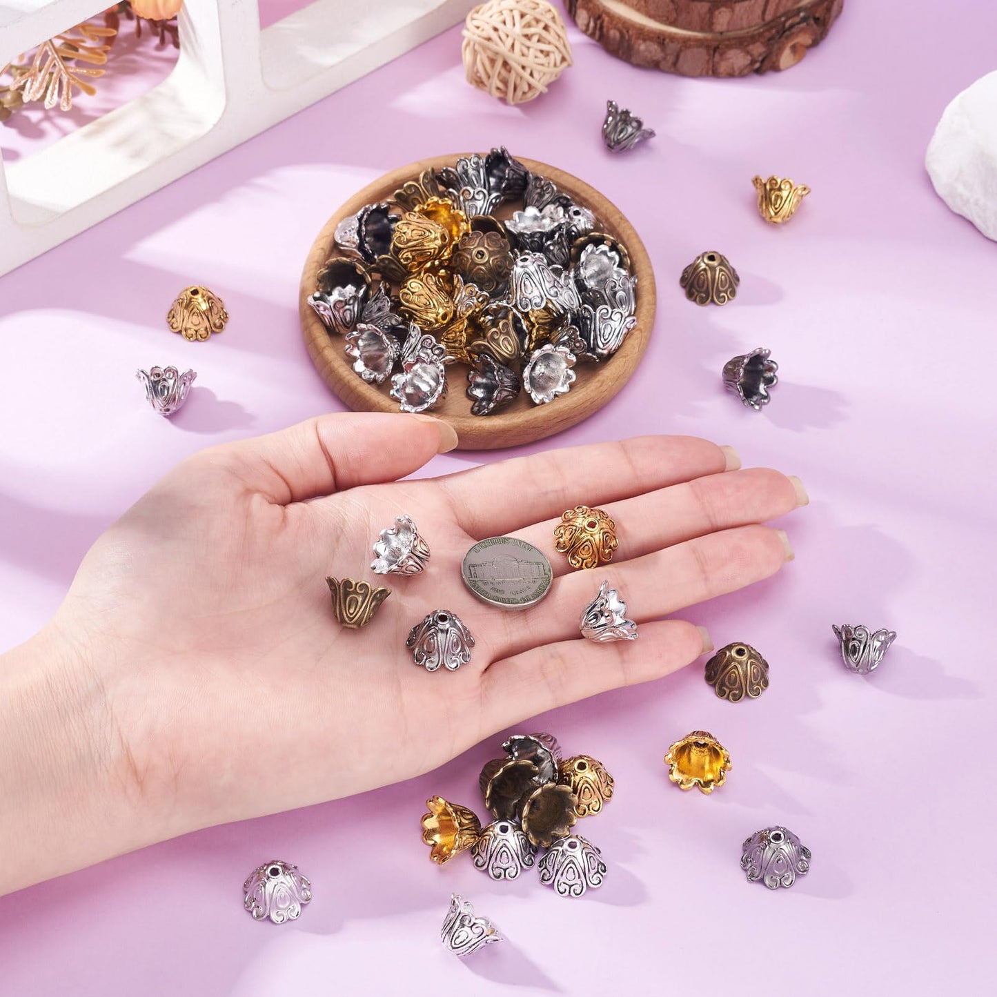 EEE ELECRELIVE 100Pcs Flower Cone Bead Caps 5 Colors Floral Tassel Earring Bead Caps 15mm Antique Style Metal End Beads for Tassel Earring Bracelet Jewelry Making Supplies