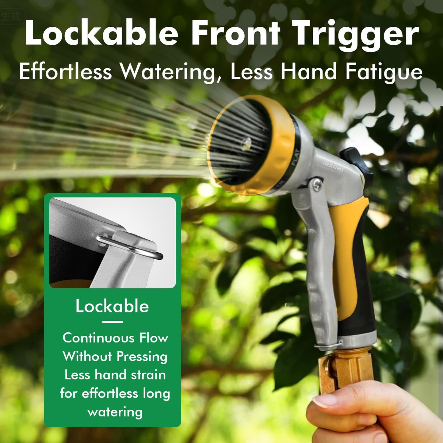 RESTMO Garden Hose Nozzle, Heavy Duty Metal Water Hose Nozzle with 7 Adjustable Spray Patterns, High Pressure Hand Sprayer with Flow Control, Best for Watering Plant & Lawn, Washing Car & Pet, Yellow