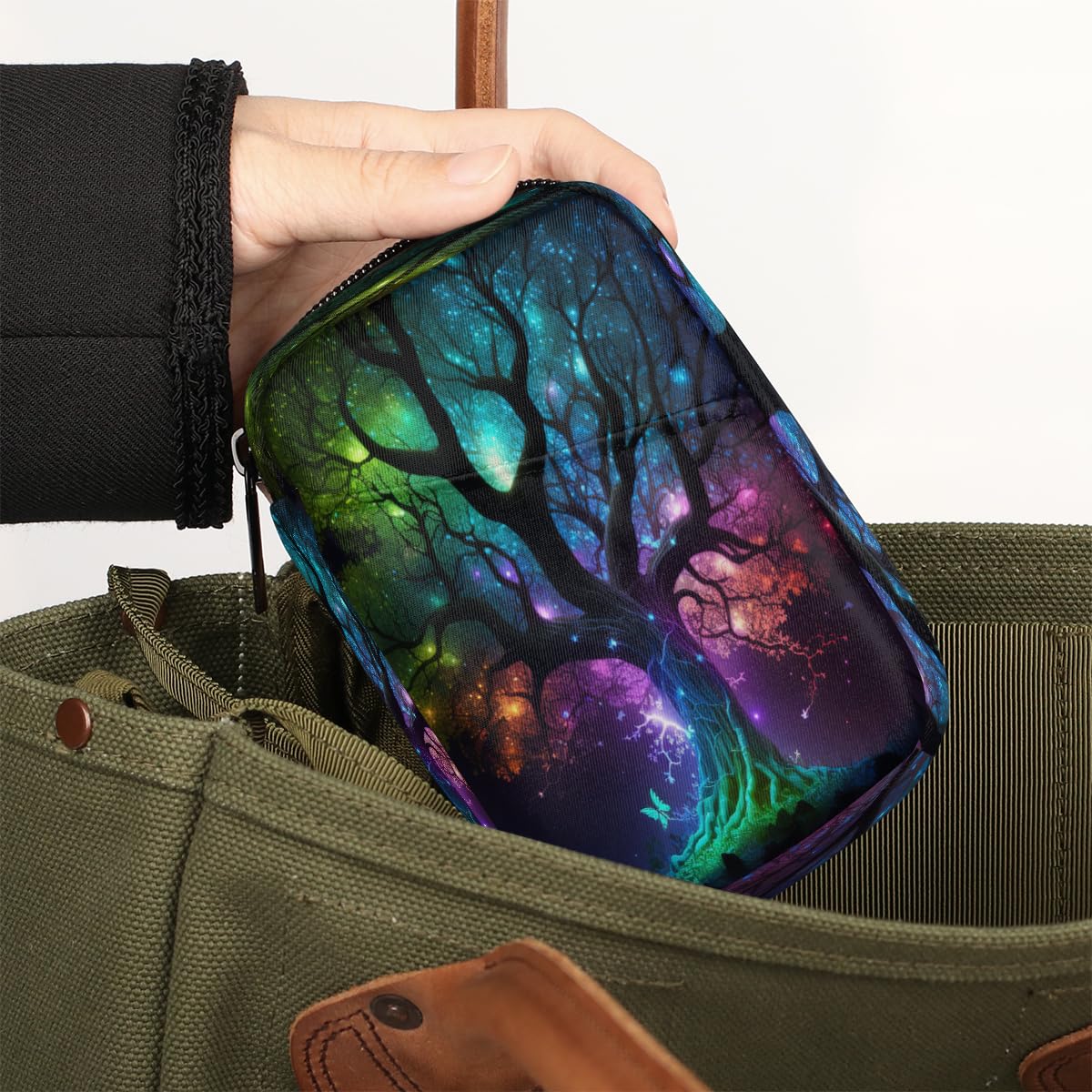 Tree of Life Galaxy Travel Pill Organizer Box Weekly Portable Pill Case Daily Pills 7 Day Small Birth Control Pills Container Removable Compartments for Medicine Vitamins Fish Oil