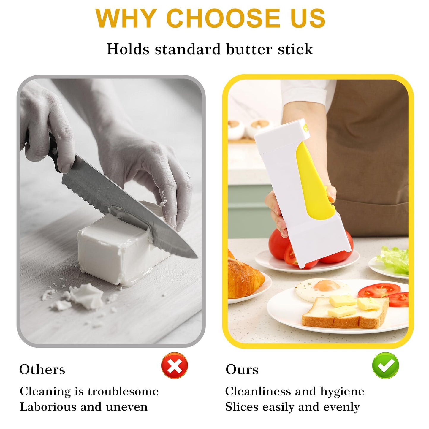 One-Click Butter Slicer with Airtight Storage - Stainless Steel Blade Butter Dispenser, Fridge-Friendly Container with Sealed Lid (Dishwasher Safe)