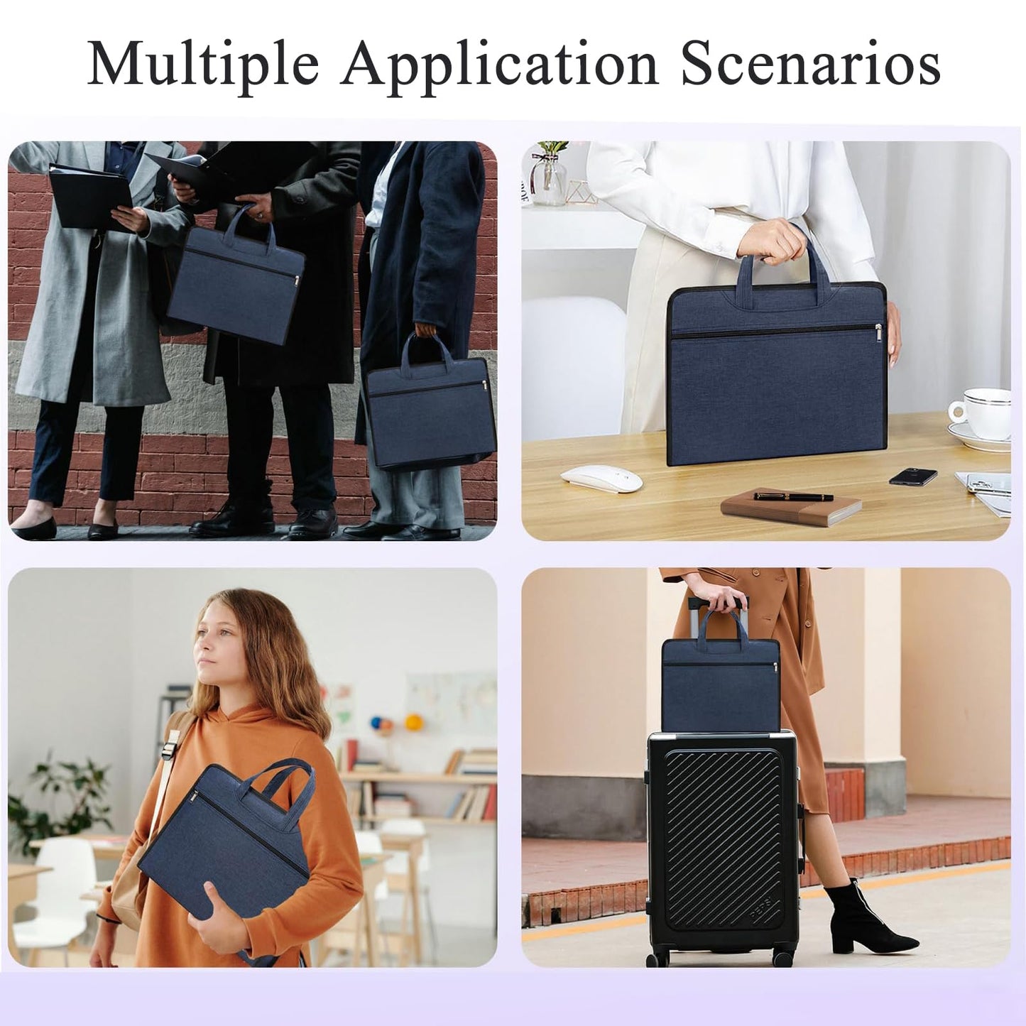 Oxford Zippered Document Bag Zippered File Bag with Handle Waterproof Portable Office Organizer File Tote Bag Pouch for Carrying Paper Laptop Files Books (Blue)