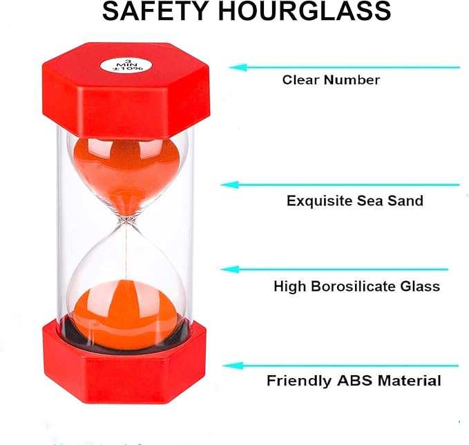 Hourglass Sand Timer 5 Minute, Plastic Sand Clock 5 Minutes, Large Red SandWatch 5 Min, Colorful Hour Glass Sandglass Timer, Games, Classroom, Kitchen, Decoration