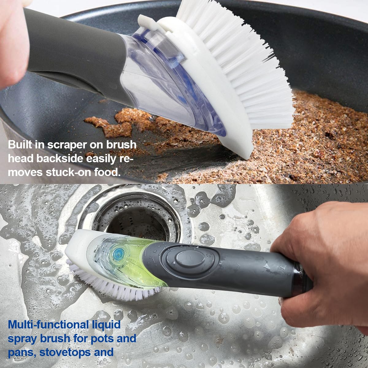 CELOX Soap Dispensing Dish Scrub Brush, Dish Wand for Kitchen, Gray