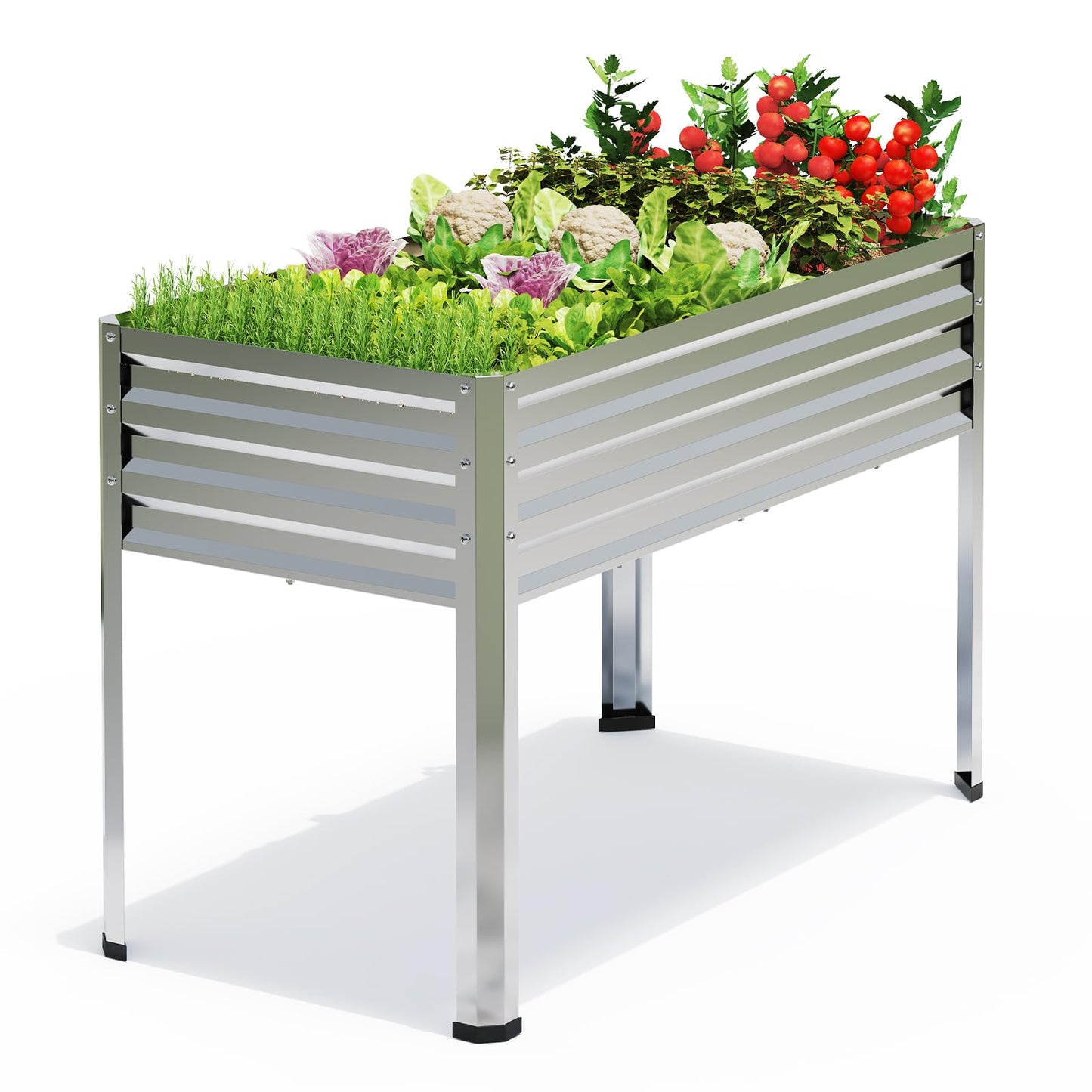FOYUEE Galvanized Raised Garden Bed with Legs, 48 gallons, 48"x24"x32" Large Metal Elevated Planter Boxes with Drainage Holes,for Vegetables, Flowers, Backyard, Patio, Balcony