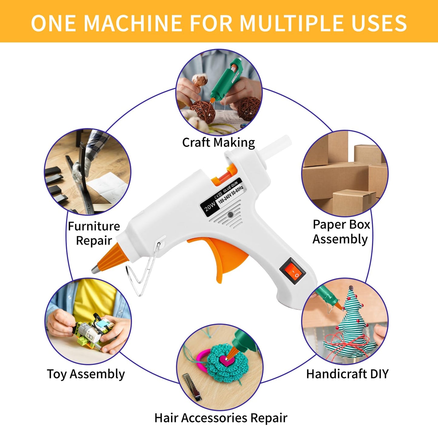 Hot Glue Gun Kit with 40 Glue Sticks and Anti-Scalding Nozzles, 8 Pack Fast Preheating Mini Hot Melt Gun Set for Crafts, DIY Arts, Class Projects, School, Home Repairs - Multicolors