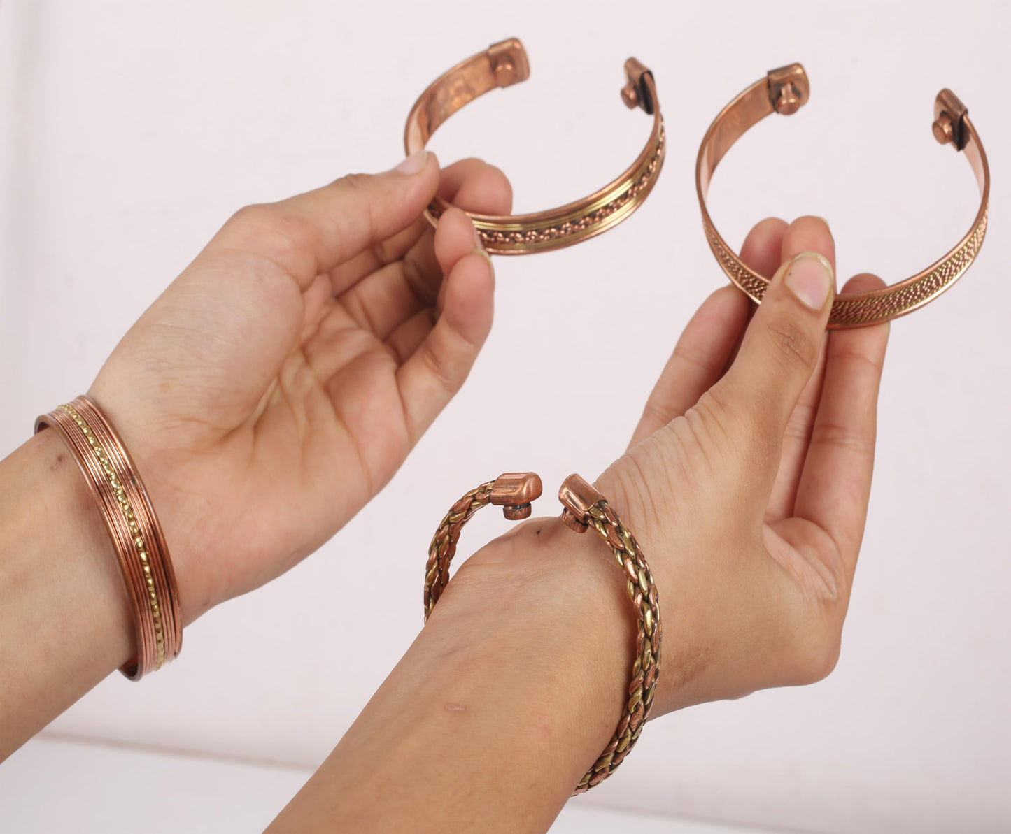 Touchstone Copper magnetic bracelet Tibetan style. Hand forged with solid and high gauge pure copper. Set of 4 different designs.
