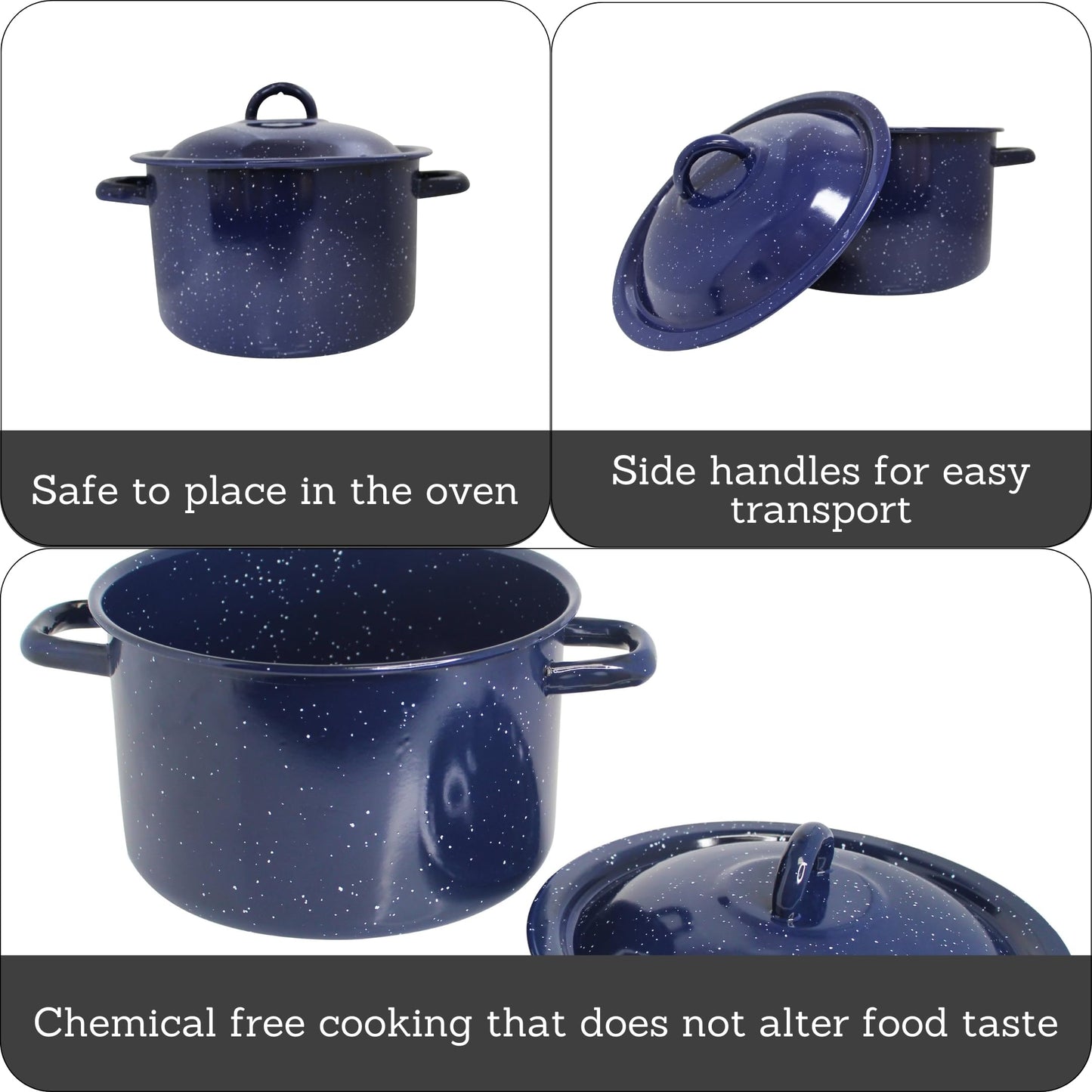 IMUSA USA C20666-1062810W Speckled Enamel Stock Pot with Lid, 4 Quart, Blue