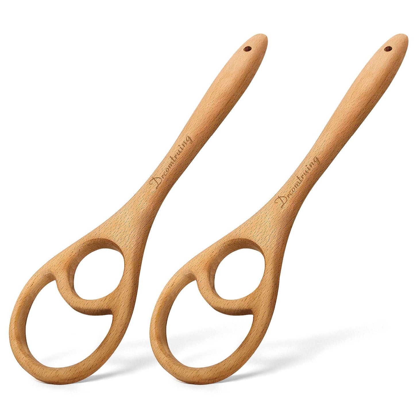 Drcomtruing Wooden Danish Dough Whisk - 12.6" Handcrafted Dutch Bread Whisk for Batter, Pizza Dough & Baking - Upgraded One-Piece Sourdough Whisk with Flow-Through Design-2 Pack