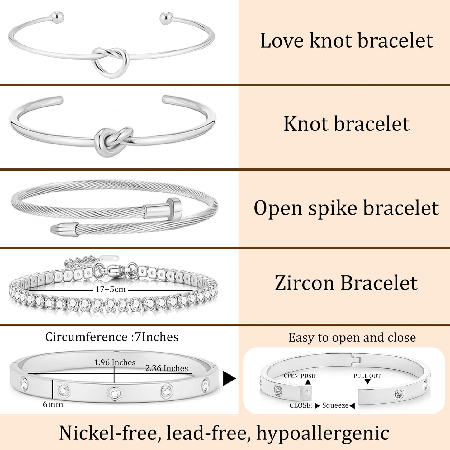 FAFUGA 18 K Silver Plated Love Bangle Bracelet Stack Cuff Jewelry for Women Jewelry Set for Women Gift with Box (style15)