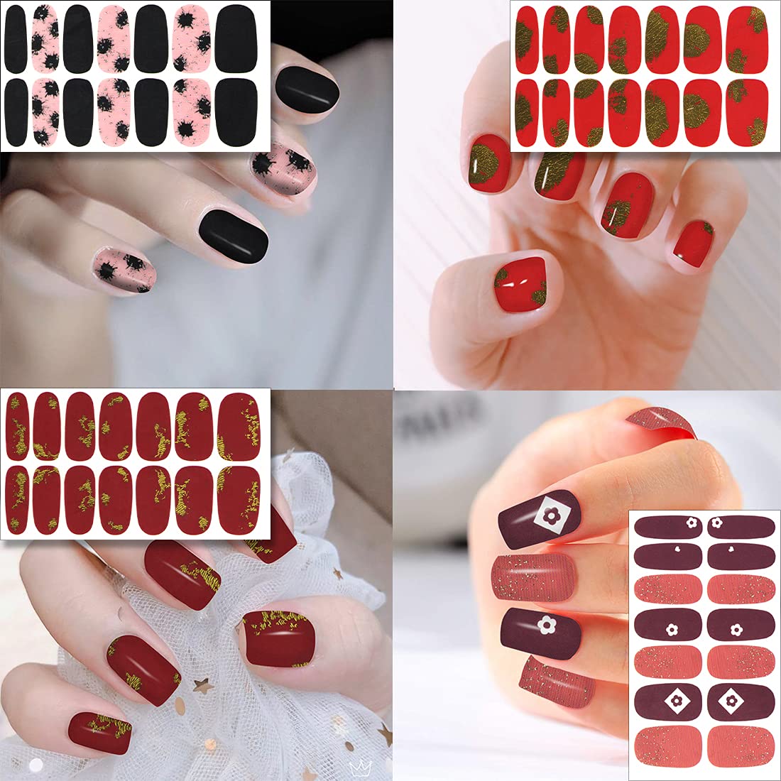 XEAOHESY 30 Sheets Glitter Nail Strips Sequin Gold foil Design Nail Polish Strips Stickers Self-Adhesive Blooming Gradient Color Nail Wraps for Women Nail Art + Nail File
