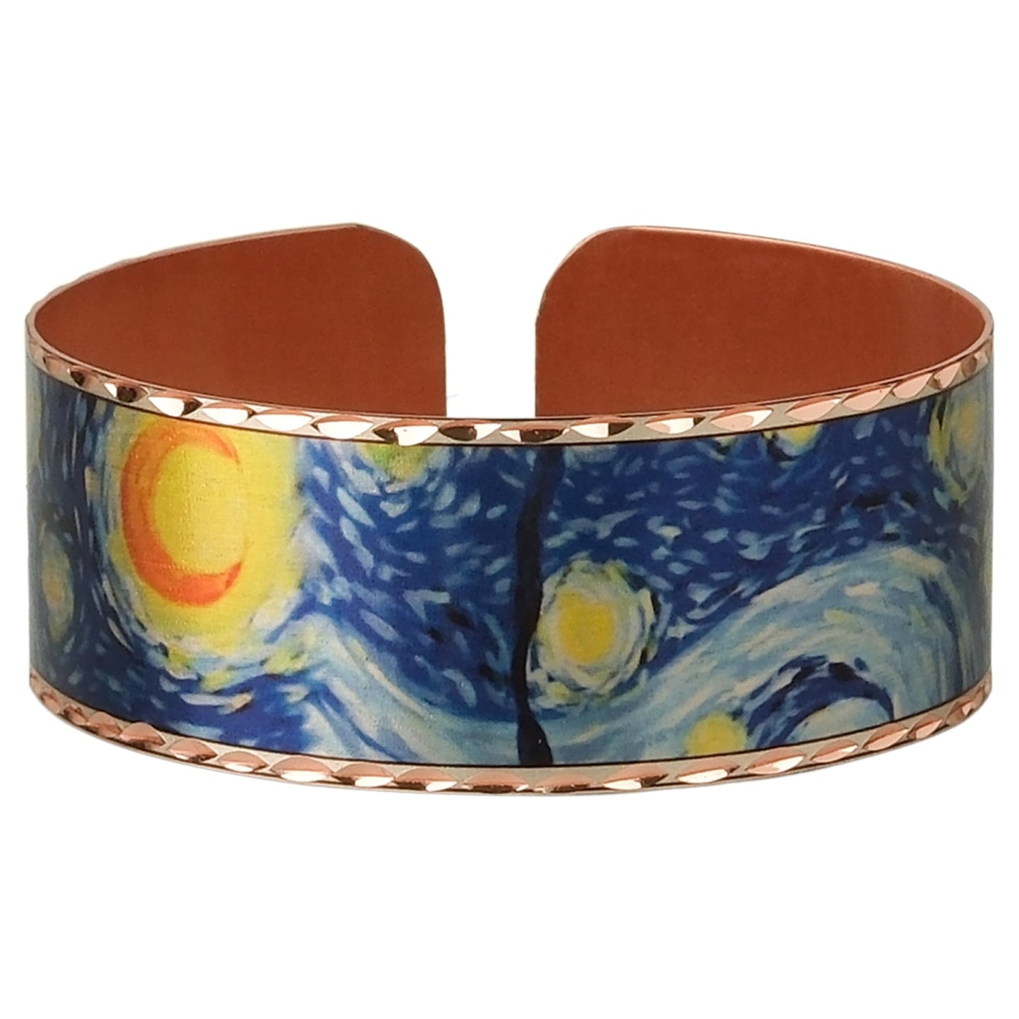 Moreni Copper Bracelet for Men & Women – Handmade Engraved Cuff Inspired by “The Starry Night” – Artistic Pure Copper Jewelry with Gift Wooden Box