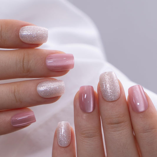 CurvLife Soft Gel Square Press-On Nails Short, Reusable Fake Nails with Glue & Adhesive Tabs, 30PCS Salon-Quality Stick-On Nails for At-Home Manicure (Latte Spark)