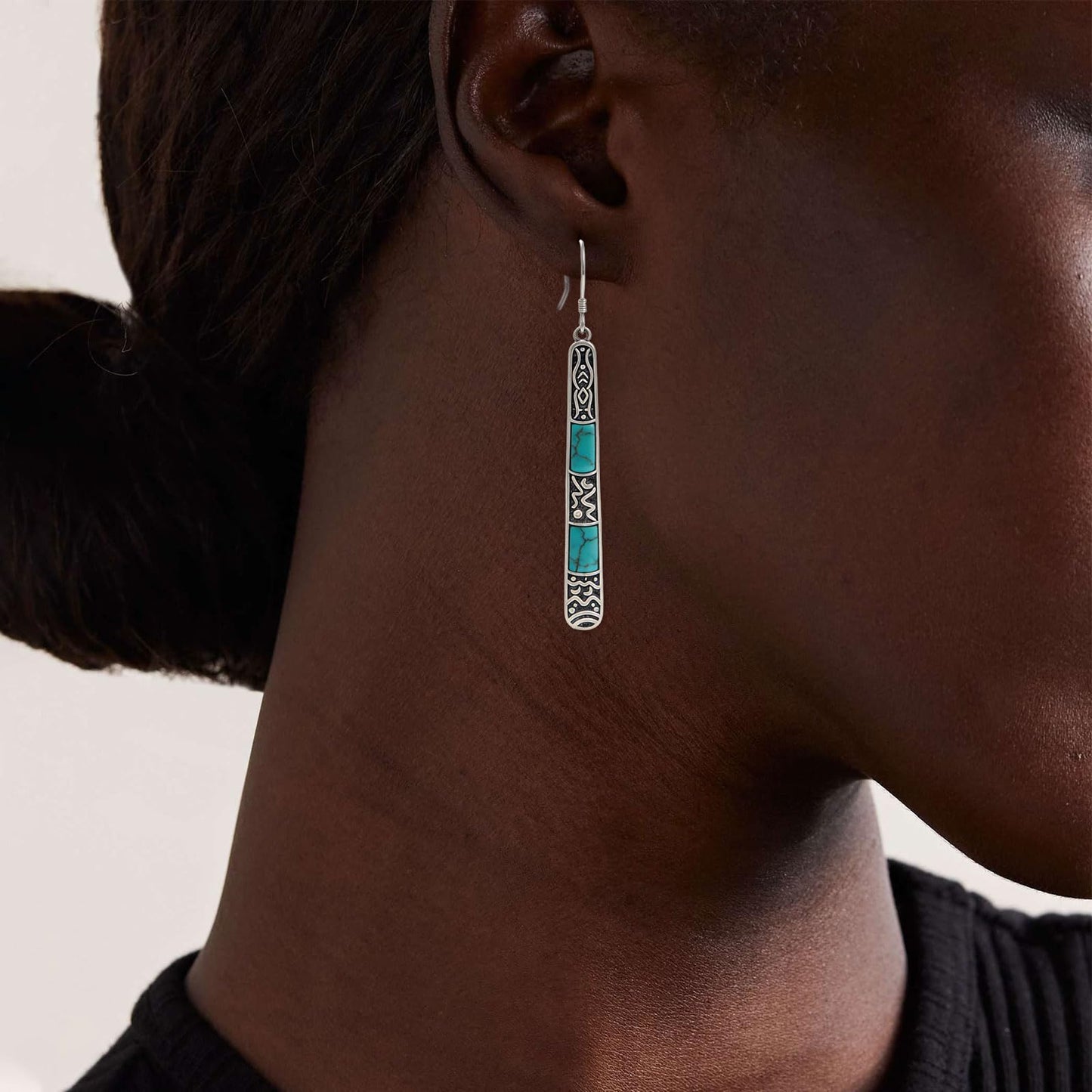 DOLIOX Genuine Turquoise Dangle Earrings for Women 925 Sterling Silver Gemstones Bar Earrings Southwest Boho Native American Style for Her Wife Mom