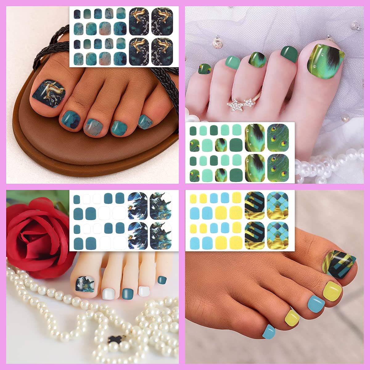 SILPECWEE 440 Tips 20 Sheets Toe Nail Wraps for Women Toes Gel Nail Stickers Marbling Print Self-Adhesive Toenail Polish Strips Gel Sticker Nails Manicure Kit with File