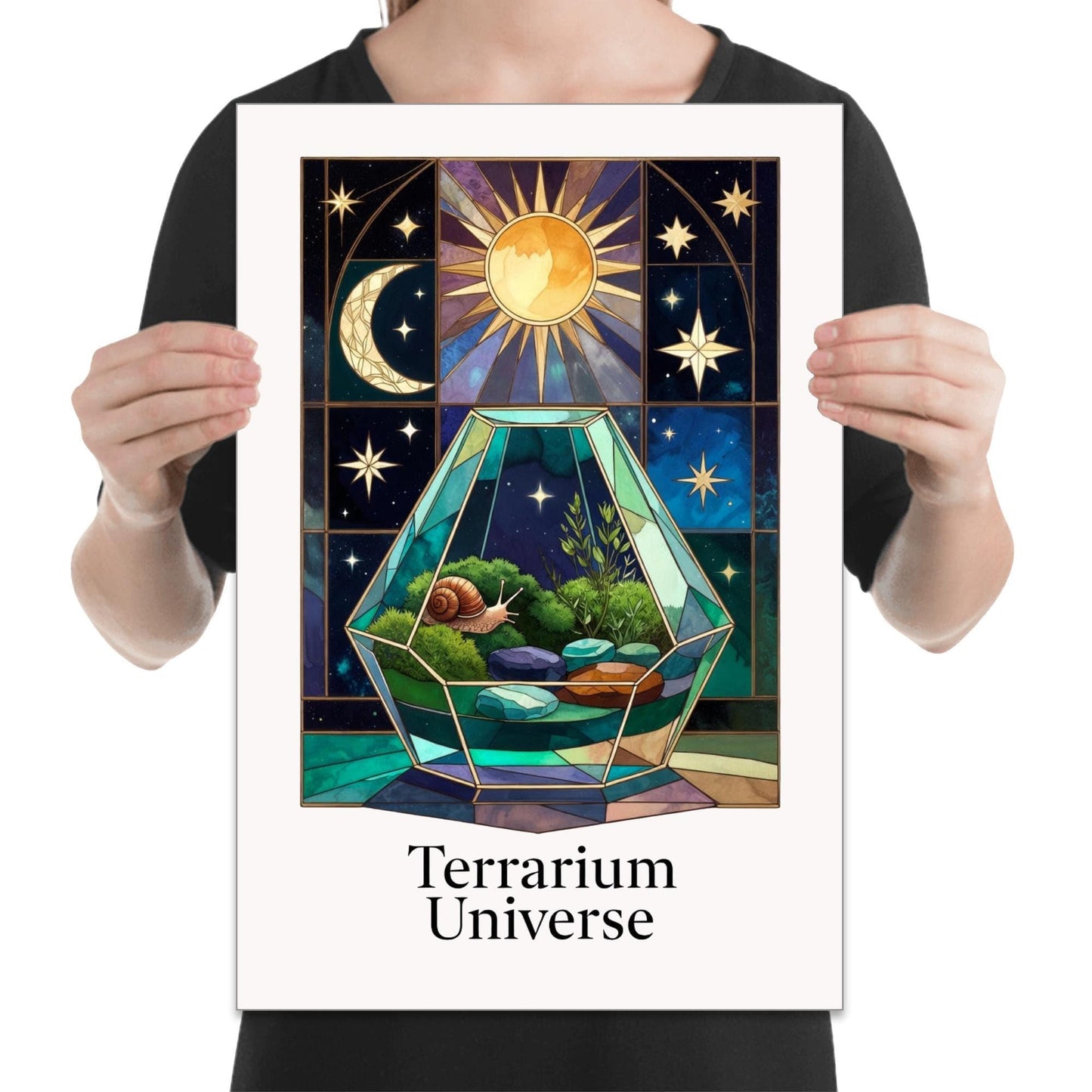 Stained Glass Terrarium Universe - Plant Lady - 13x19 Poster Print - Eco Home Decor
