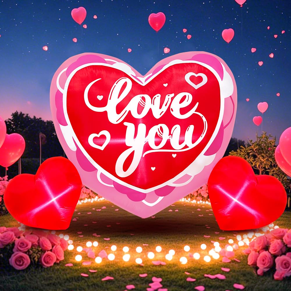KOOY 6FT Long Mothers Day Inflatables Outdoor Decorations Heart Inflatable with Light for Valentine's Day Gift Engagement Wedding Anniversary Romantic Party Yard Décor